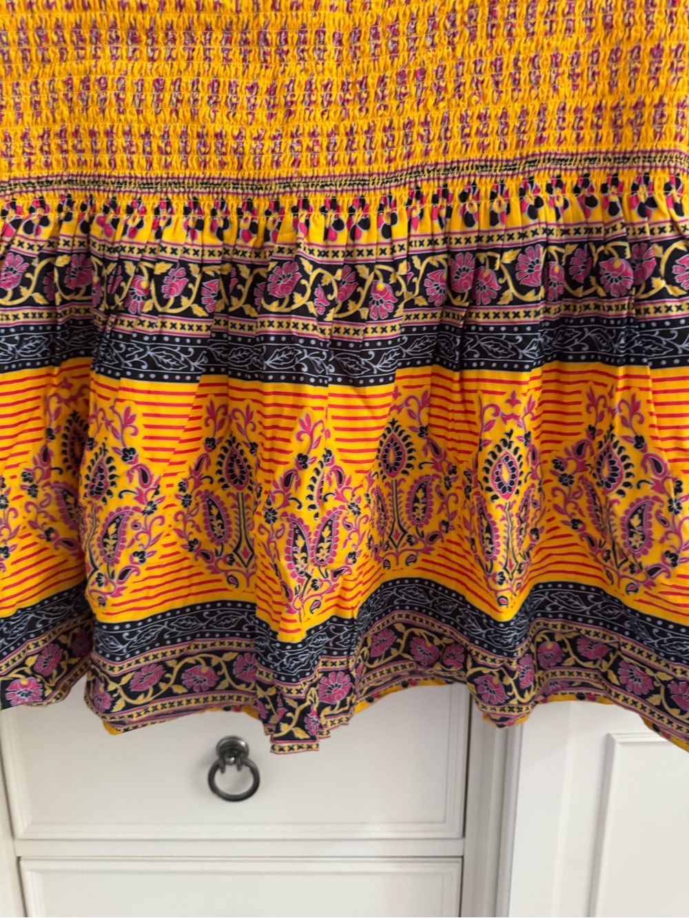 J. Crew Yellow Midi Skirt with Bright Pink and Black Border - Picture 3 of 3